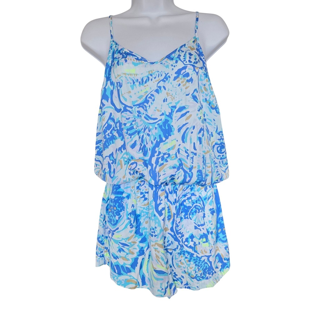 Lilly Pulitzer Deanna Blue Tropical Print Romper S Resort Preppy Coastal Summer - Picture 2 of 10